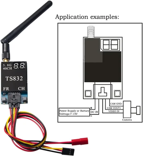 Vista 4 de WT832 WR832 5.8GHz 40CH 600mW Transmisor y receptor inalámbrico FPV para drones