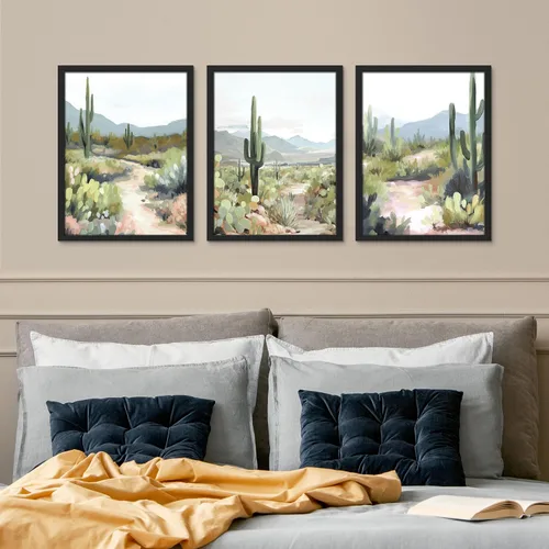 Vista 3 de SIGNWIN Póster enmarcado Joshua Tree Desert Landscape Cactus, Naturaleza silvestre, ilustraciones modernas, arte decorativo, floral, botánico