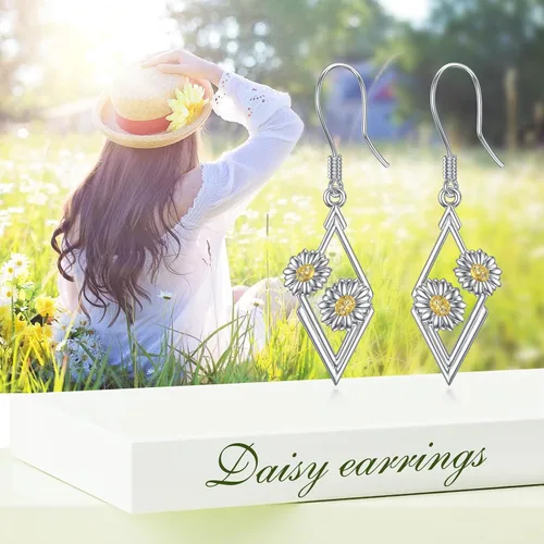 Vista 6 de YFN Aretes de tulipán de piña y margarita de fresa, plata de ley, aretes colgantes de frutas y flores, regalo para mujer