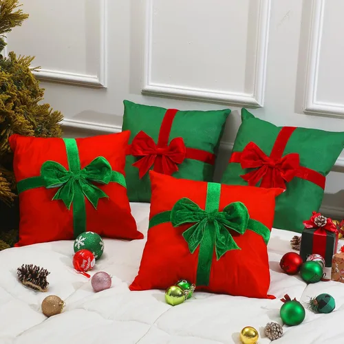 Vista 4 de Kingdder 4 Fundas de Almohada de Navidad Fundas de Almohada Xmas Estilo Caja de Regalo Fundas de Almohadas de Navidad Vacaciones de Invierno