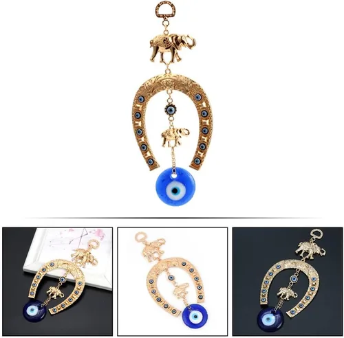 Vista 8 de Llavero de regalo adornos de ojo turco colgante de pared de mal de ojo herradura decoración accesorios clave amuleto llavero encantos mochila