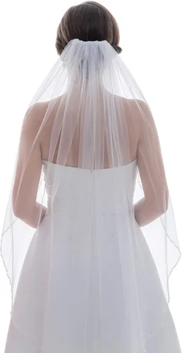 Vista 2 de SAMKY 1T 1 Tier Crystal Pearl Beaded Edge Bridal Wedding Veil