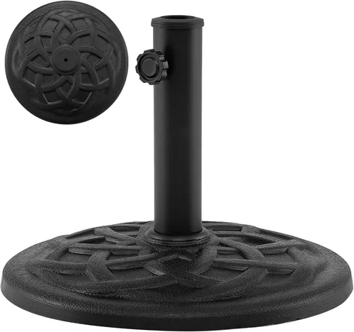 Vista 14 de Tangkula Base de sombrilla de patio de 49 libras, soporte de sombrilla de 20.5 pulgadas con diseño de ratán, perilla ajustable, soporte redondo