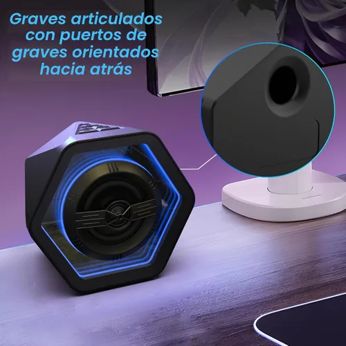 Vista 9 de Altavoces para juegos de computadora, altavoces de escritorio activos de 50 W con espejo infinito túnel 3D RGB (8 modos), Bluetooth 5.3, entrada