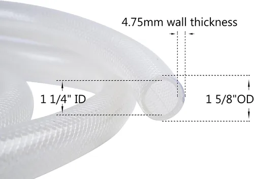 Vista 2 de Tubo de PVC transparente trenzado de alta presión de 1 1/4 pulgadas de diámetro interior x 1 5/8 pulgadas de diámetro exterior de 10 pies, tubo