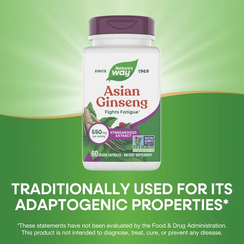 Vista 4 de Nature's Way, Ginseng asiático herbario premium, combate la fatiga*, 60 cápsulas