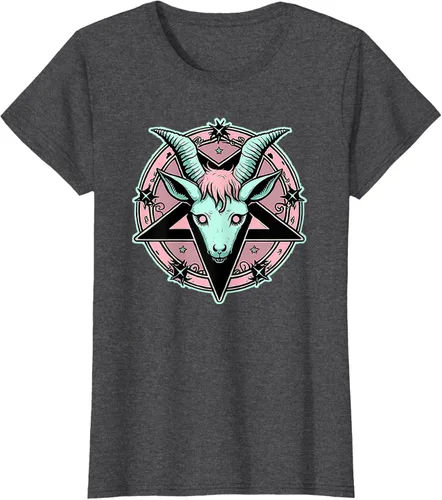 Vista 4 de Camiseta Kawaii Paste Creepy Goat Pentacle, Negro