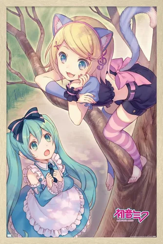 Vista 7 de Trends International Hatsune Miku - Póster de pared de Hatsune y Kagamine Versión enmarcada Barnwood