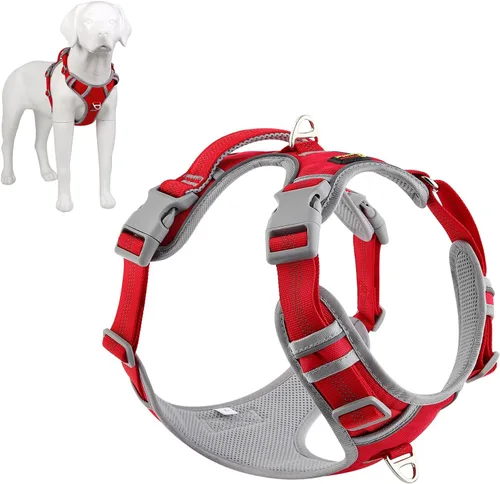 Vista 7 de Plutus Pet Arnés para perro sin tirones, liberación en el cuello, arnés reflectante ajustable para perro, asa de fácil control para caminar