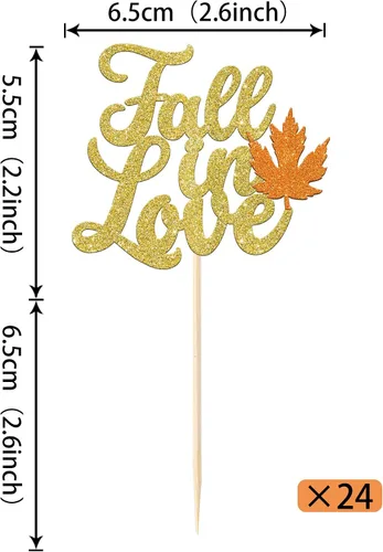 Vista 2 de Rsstarxi Paquete de 24 adornos para cupcakes con hojas de otoño, día de Acción de Gracias, palillos de dientes, despedida de soltera, decoración