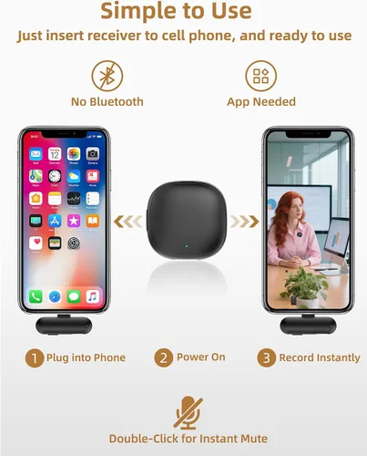 Vista 4 de Micrófono de teléfono con filtro de ruido AI, micrófonos inalámbricos Lavalier para iPhone 17 Android con funda de carga, micrófono de solapa