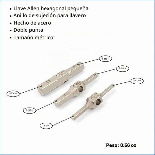 Vista 5 de Juego de llaves hexagonales Allen con llavero multiherramienta métrica de 2, 2.5, 3, 4, 5, 6 mm