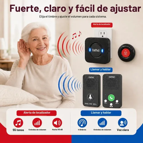 Vista 3 de CallToU Botón de alerta de localizador para cuidadores, intercomunicadores inalámbricos para el hogar para personas Negro 2+1+2