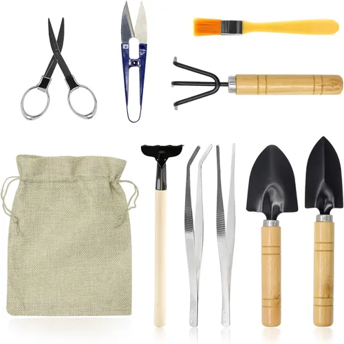 Vista 7 de Mini juego de herramientas de jardinería, kit de suculentas, juego de herramientas para suculentas, Bonsai, jardinería, incluye podadora, tijeras