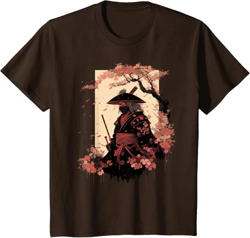 Vista 33 de Camiseta estética vintage samurái de arte japonés samurái retro cereza, Negro