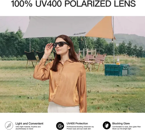 Vista 8 de OhO gafas inteligentes, gafas de sol polarizadas con altavoz Bluetooth, protección UV para atletismo/aire libre y control de voz, unisex (lente gris)