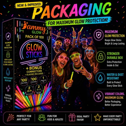 Vista 4 de Ammy Glow Paquete de 205 piezas de palitos brillantes para fiestas a granel - Suministros de fiesta que brillan en la oscuridad con pulseras