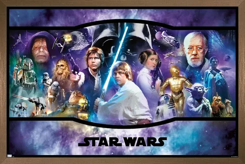 Vista 15 de Star Wars: Original Trilogy - Póster de pared con bandera, 22.4 pulgadas de largo x 14.7 pulgadas de ancho, versión enmarcada de madera de granero