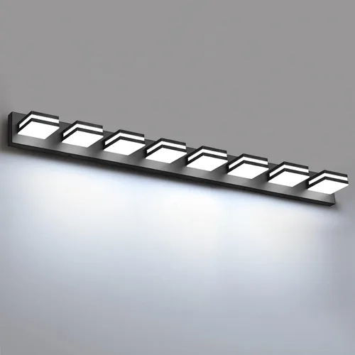Vista 34 de IZORRO Luces LED modernas para baño (8 luces, regulables), iluminación de pared acrílica blanca mate, luces de tocador para baño sobre espejo, 6000