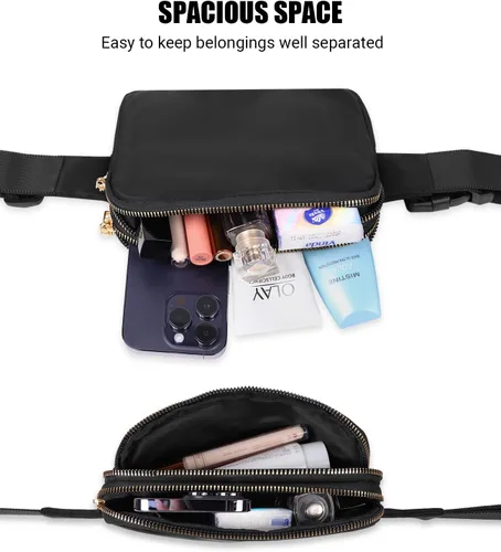 Vista 2 de Sindax Riñonera impermeable para mujer, bolsa de cinturón con bolsa ajustable a la moda para viajes, entrenamiento, correr, senderismo, 01-Negro, M