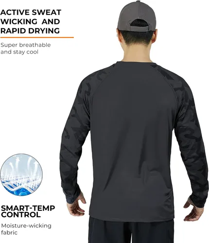 Vista 3 de Rodeel Camiseta de pesca de ajuste holgado para hombre, manga larga Bluff Performance UPF 50, manga raglán
