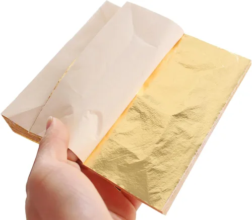 Vista 3 de YongBo Hojas de hojas doradas, 200 piezas de papel de aluminio dorado de 5.5 pulgadas para manualidades, pintura, dorado, slime, diseño de uñas