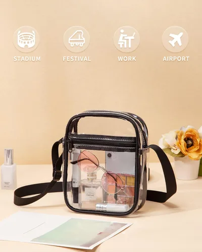 Vista 6 de Vorspack Bolso de PVC aprobado para estadios, bolsa cruzada transparente con bolsillo frontal para conciertos, deportes, festivales