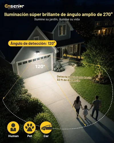 Vista 5 de Luz de inundación con sensor de movimiento solar Ensenior, color negro, paquete de 2