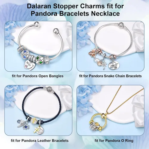 Vista 6 de DALARAN Cuentas de tapón para pulseras de plata de ley 925 con clip espaciador para pulsera