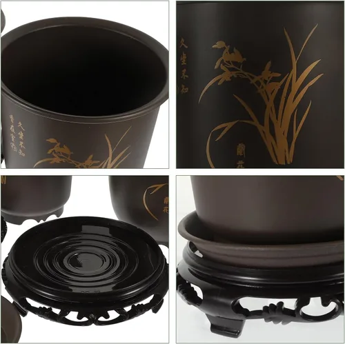 Vista 7 de BETOOKY 2 Set Orchid Flower Pots with Bases, ABS Indoor Planters Simple Surface Finish, Garden Windows Use, Airflow and Drainage Design, 2 Sets