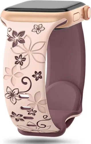 Vista 10 de Bandas con grabado floral compatibles con Apple Watch de 41mm 40mm 44mm 45mm 42mm 38mm 46mm 49mm para mujeres, correa deportiva de silicona suave