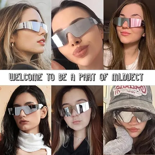 Vista 2 de Mldvect Lentes de sol futuristas Y2k sin montura Cyberpunk Visera, lentes de sol a la moda para mujeres y hombres