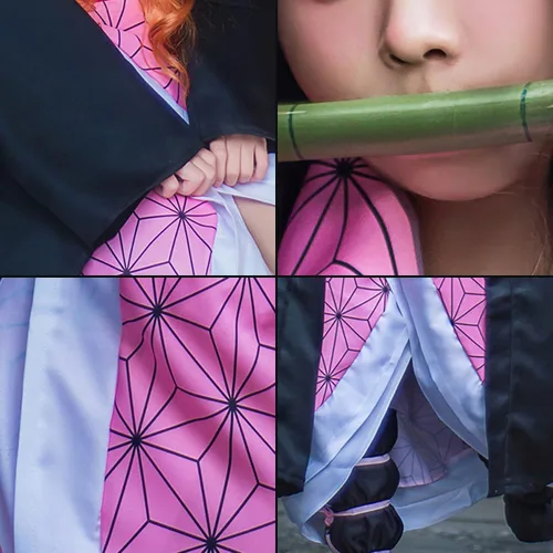 Vista 5 de OURUEPY Disfraz de cosplay para niños Nezuko Halloween Anime Cosplay Kamado Kimono conjunto