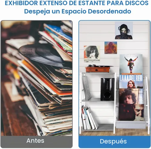 Vista 7 de HYCFYJR Soporte para reproductor de discos de vinilo, almacenamiento de discos de vinilo de 3 niveles, soporte para tocadiscos con soporte Now