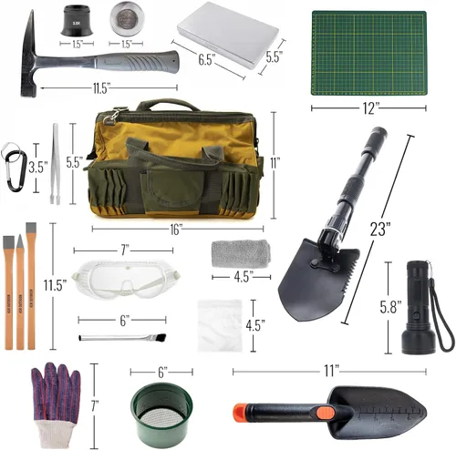 Vista 2 de Kit de Equipo de Geología para Caza de Rocas de 13 piezas ASR Outdoor con Bolsa de Herramientas