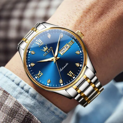 Vista 2 de OLEVS Reloj automático para hombre con calendario mecánico de cuerda automática, impermeable, vestido de acero inoxidable, luminoso, relojes