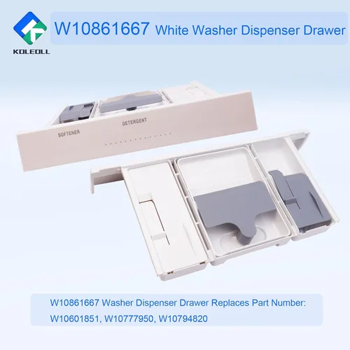 Vista 4 de W10861667 - Conjunto de cajón dispensador de arandela blanca – Reemplaza W10601851 W10777950 W10794820 compatible con lavadora Whirlpool Maytag