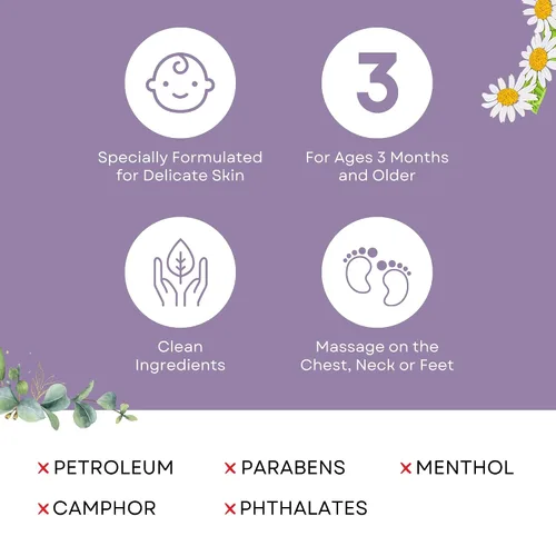 Vista 4 de Herbion Naturals Baby - Paquete de alivio de día y noche – Frotar el pecho del bebé, jarabe para la tos de hoja de hiedra y gotas para la tos