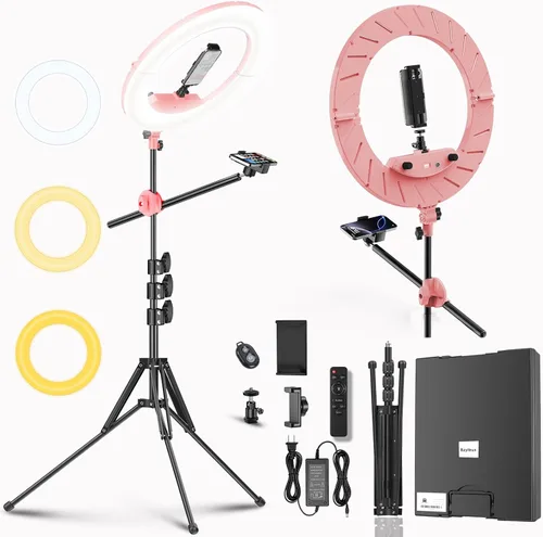 Vista 10 de Kit de Luz de Anillo Grande con Soporte de 79", [Nueva Versión] 55W 6700K Regulable, Trípode de Luz de Anillo LED Grande de 18", Soporte Doble