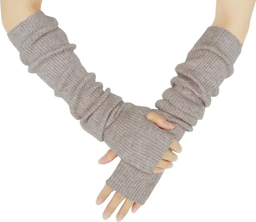 Vista 68 de Guantes cálidos de cachemira de brazo largo para mujer, guantes de invierno acogedores sin dedos, calentadores de brazos suaves, gran regalo