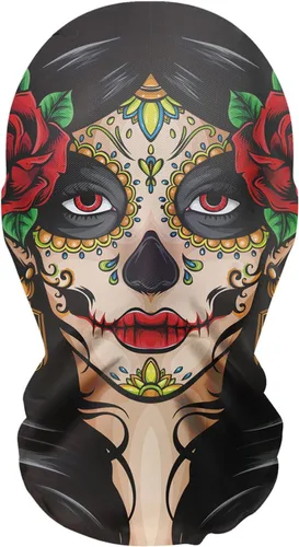 Vista 3 de Máscara de esquí de Halloween, pasamontañas, estampado de fantasma, máscara de cara completa, polaina para el cuello, cubierta facial resistente al