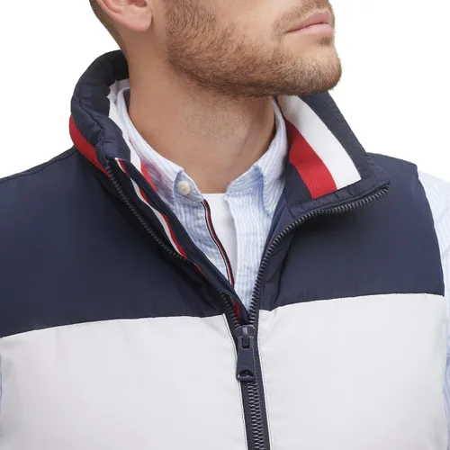 Vista 6 de Tommy Hilfiger Chaleco acolchado con cuello alto para hombre, medianochehielorojo, talla XXL, Medianochehielorojo, XXL