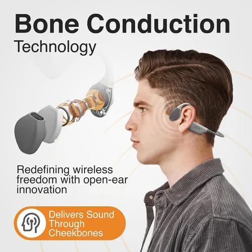 Vista 2 de Puro Sound Labs - Auriculares para niños, límite de volumen 85dB, PuroFree, gris Bone Conduction Headphones – Bluetooth 5.3 with Built-in Mic