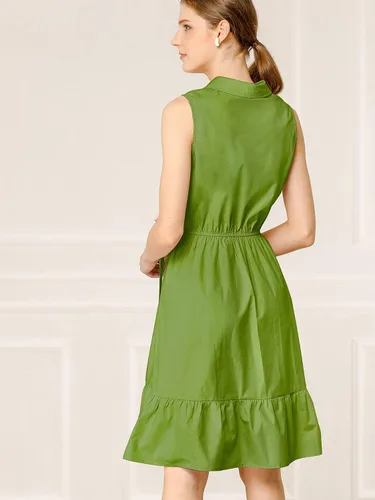 Vista 5 de Allegra K Vestidos de algodón casual con volantes sin mangas vintage vestido de camisa con cinturón