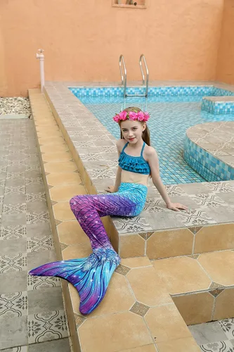 Vista 4 de DNFUN Colas de sirena para nadar para niñas, traje de baño de sirena con monoaleta