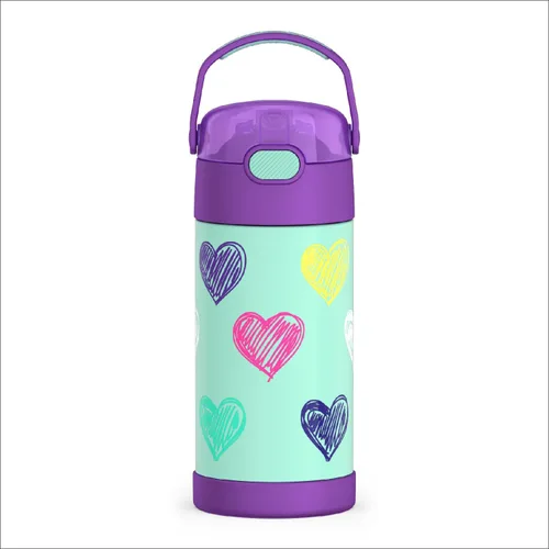 Vista 39 de THERMOS FUNTAINER - Botella de agua con pajilla, 12 onzas, botella de agua de acero inoxidable aislada al vacío para niños con tapa, color negro