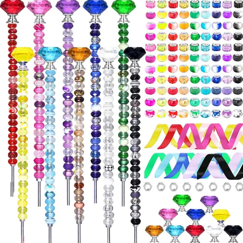Vista 10 de 300 piezas de estacas de jardín DIY Kit de varitas de hadas de jardín, coloridas con agujero grande, perla de cristal de diamante, tapón superior