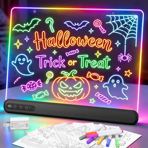 Vista 8 de Tablero de dibujo LED de 16 pulgadas para niños, tablero de notas LED recargable con 7 colores, tableta de dibujo iluminada, 7 modos dinásticos