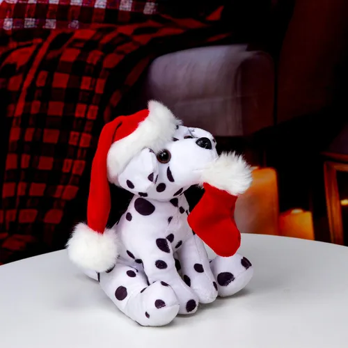 Vista 6 de Plushland Pawpal de Navidad con sombrero de Papá Noel, animales de peluche, marioneta de peluche de 8 pulgadas para niños, un regalo perfecto