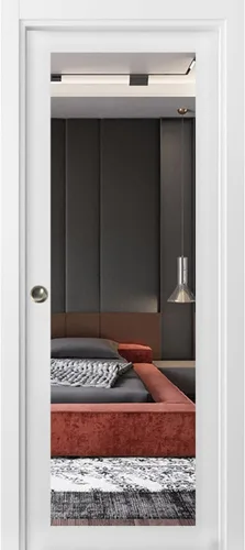Vista 7 de SARTODOORS Puerta corredera francesa de bolsillo de 18 x 80 pulgadas con Lucia 1299 seda blanca con espejo Kit de accesorios de riel Puerta
